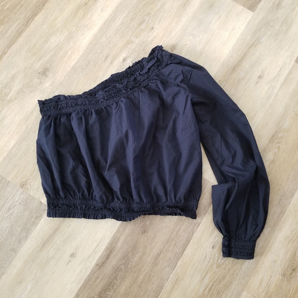 Free People Navy One Shoulder Blouse Top Size Large - Picture 3 of 7